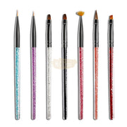 Multicolor Nail Art Brush Set with Rhinestone Handle (7 pieces) Nail Art Brush