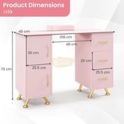 Multifunctional Table with 3 Drawers | Pink 108*45*76cm Manicure Tables