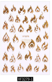 Nail Flame Stickers - Available in 9 variants XF3279-1 Gold Nail Art