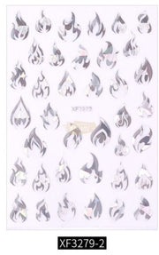 Nail Flame Stickers - Available in 9 variants XF3279-2 Silver Nail Art