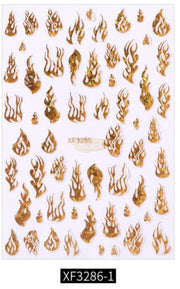 Nail Flame Stickers - Available in 9 variants XF3286-1 Gold Nail Art