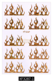Nail Flame Stickers - Available in 9 variants XF3287-1 Gold Nail Art