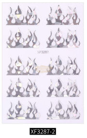 Nail Flame Stickers - Available in 9 variants XF3287-2 Silver Nail Art