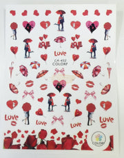 Nail Stickers Hearts Love and Lips - Available in 23 designs CA432 Nail Stickers