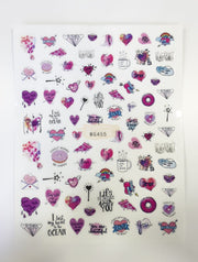 Nail Stickers Hearts Love and Lips - Available in 23 designs WG455 Nail Stickers
