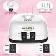 Professional Electric Nail Drill Machine 35,000 RPM with Bits & Pedal | Power T17 | White Nail Drill Machine