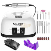 Professional Electric Nail Drill Machine 35,000 RPM with Bits & Pedal | Power T17 | White Nail Drill Machine