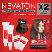 Nevaton Permanent Hair Color Cream Set (2 Tubes + Oxidation) - 6.0 Dark Blonde Hair Color