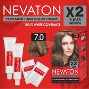 Nevaton Permanent Hair Color Cream Set (2 Tubes + Oxidation) - 7.0 Blonde Hair Color