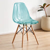 Nordic Glossy Plastic Chair with Wooden Legs | Blue Dining Chairs