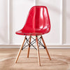 Nordic Glossy Plastic Chair with Wooden Legs | Red Dining Chairs