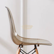 Nordic Glossy Plastic Chair with Wooden Legs | Yellow Dining Chairs