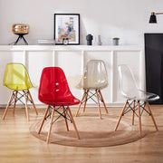 Nordic Glossy Plastic Chair with Wooden Legs | Yellow Dining Chairs