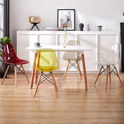 Nordic Glossy Plastic Chair with Wooden Legs | Yellow Dining Chairs