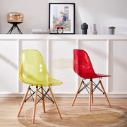 Nordic Glossy Plastic Chair with Wooden Legs | Yellow Dining Chairs
