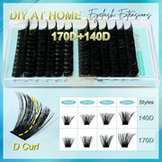 Obeyalash 144pcs Eyelash Individuals (140D + 170D D Curl 14-20mm) Self-Adhesive Lash Clusters