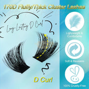 Obeyalash 144pcs Eyelash Individuals (140D + 170D D Curl 14-20mm) Self-Adhesive Lash Clusters