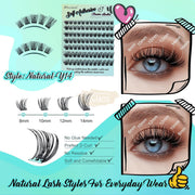 Obeyalash 84pcs Wispy Pre Glued Eyelashes Natural No Glue Lashes Press on D Curl Glueless 8-14mm Self-Adhesive Lash