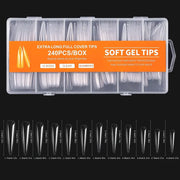 Soft Gel Tips | Full Cover | Extra Long Stiletto | 240 Tips Orange Box