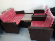 Outdoor Sofa Set | Synthetic Rattan with Red Cushion Outdoor Furniture Set