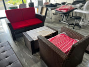 Outdoor Sofa Set | Synthetic Rattan with Red Cushion Outdoor Furniture Set