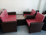 Outdoor Sofa Set | Synthetic Rattan with Red Cushion Outdoor Furniture Set