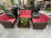 Outdoor Sofa Set | Synthetic Rattan with Red Cushion Outdoor Furniture Set