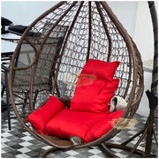 Pear-Shaped Hanging Wicker Chair with Cushion | Brown with Red Cushion Hanging Swing Chair