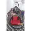 Pear-Shaped Hanging Wicker Chair with Cushion | Brown with Red Cushion Hanging Swing Chair