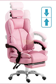 Pink Ergonomic Recliner Chair with Retractable Footrest & Adjustable Headrest Chair