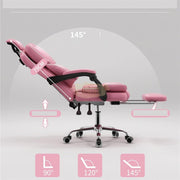 Pink Ergonomic Recliner Chair with Retractable Footrest & Adjustable Headrest Chair