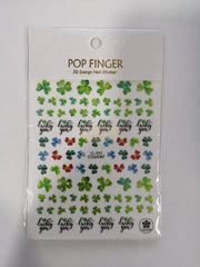 Pop Finger 3D Design Sticker Shamrock Flowers Clover Ginkgo Leaf CL-043 Nail Art