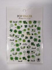 Pop Finger 3D Design Sticker Shamrock Flowers Clover Ginkgo Leaf CL-044 Nail Art