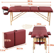 Portable Massage Spa Bed 180*60cm | Wood | 3 Zones | Burgundy Foldable Massage Bed