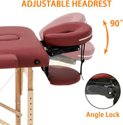 Portable Massage Spa Bed 180*60cm | Wood | 3 Zones | Burgundy Foldable Massage Bed