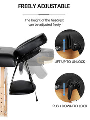 Portable Massage Spa Bed 185*60cm | Wood | 2 Zones | Blackp Foldable Massage Bed