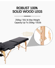 Portable Massage Spa Bed 185*60cm | Wood | 2 Zones | Blackp Foldable Massage Bed