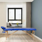 Portable Massage Spa Bed 185*60cm | Wood | 2 Zones | Blue Foldable Massage Bed