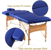 Portable Massage Spa Bed 185*60cm | Wood | 2 Zones | Blue Foldable Massage Bed