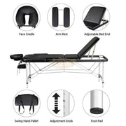 Portable Massage Spa Bed | Aluminum | 3 Zones | Black | 185*70cm