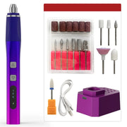 Portable Rechargeable Nail Drill Kit with 18 Bits & LCD Display with Charging Base KR-288-01 Gradient Purple Portable