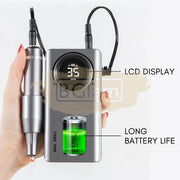 Portable Brushless Rechargeable Nail Drill Machine With Lcd Display 35 000 Rpm - Gray