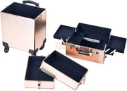 Professional Rolling Makeup Trolley Cosmetic Case | Rose Gold Rolling Makeup Case