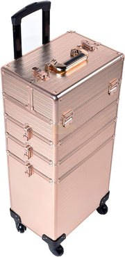 Professional Rolling Makeup Trolley Cosmetic Case | Rose Gold Rolling Makeup Case