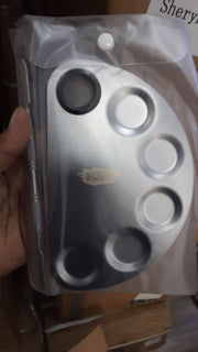 Professional Stainless Steel Cosmetic Half Moon Palette with Spatula Nail Art Tool