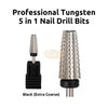 Professional Tungsten 5 in 1 Nail Drill Bits | Black (Extra Coarse) Drill Bit