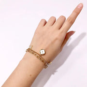 Fashion Jewelry | Bracelet | Double Chain Gold Charm with 5 Clover Leaves