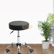 Round Adjustable Swivel Stool with padded cushion on wheels | Black Stool