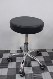 Round Adjustable Swivel Stool with padded cushion on wheels | Black Stool