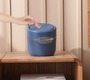 Round Slanted Table Top Mini Trash Bin with Push Button Lid - Aqua
